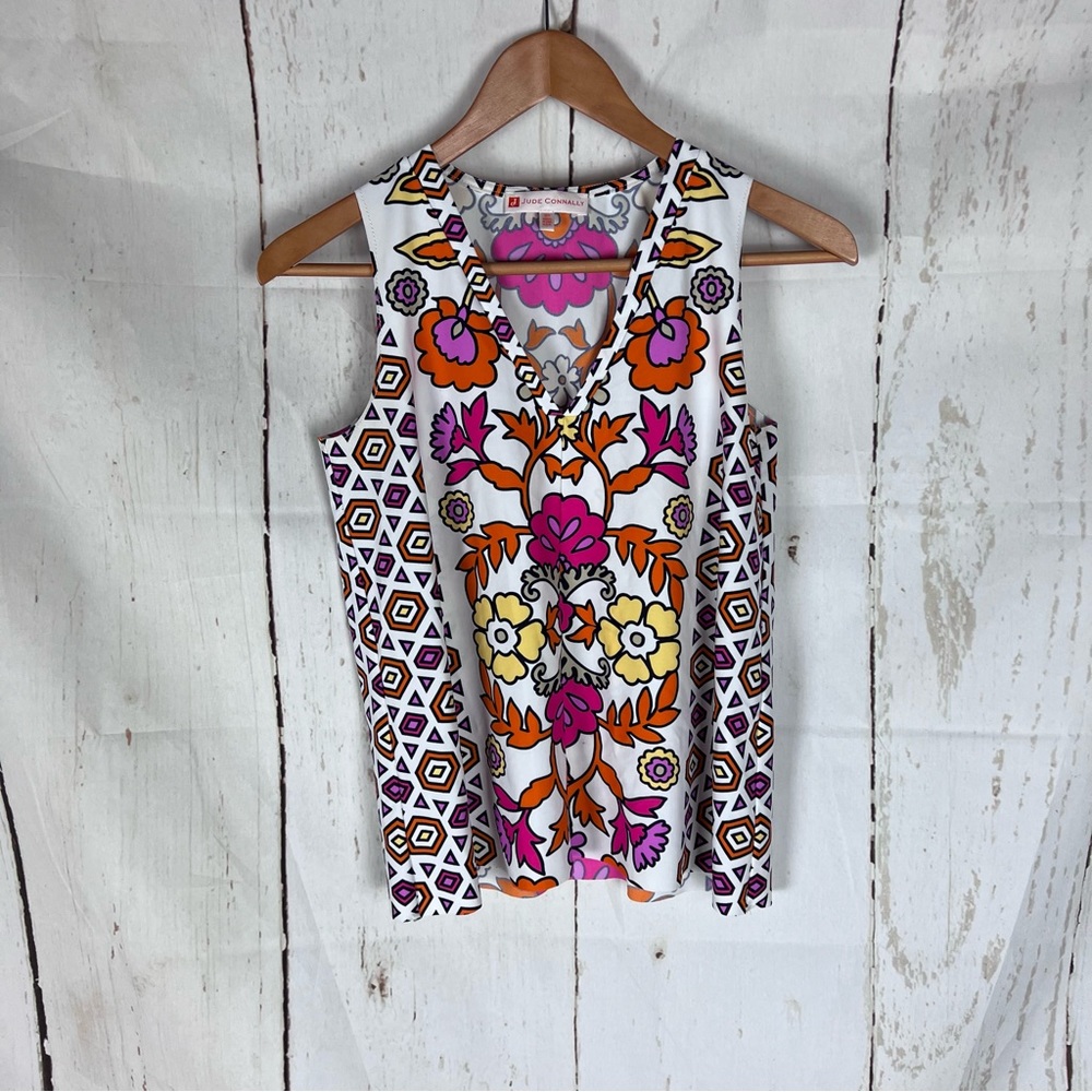 Jude Connally White Tank with Pink, Orange & Yellow Floral Print